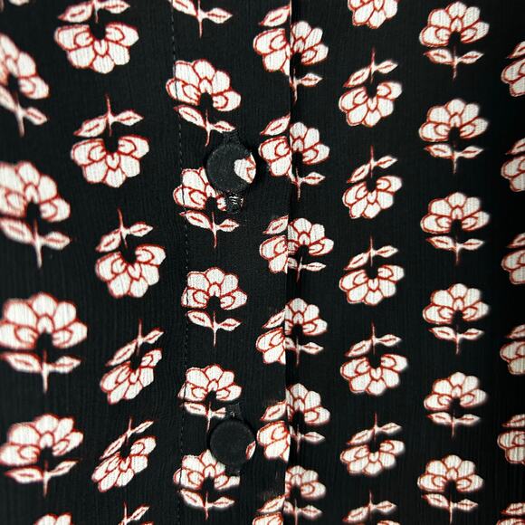 J Crew Ruffle Sleeveless Button Front Floral Black Blouse Coquette Womens Size 0 - Picture 11 of 12